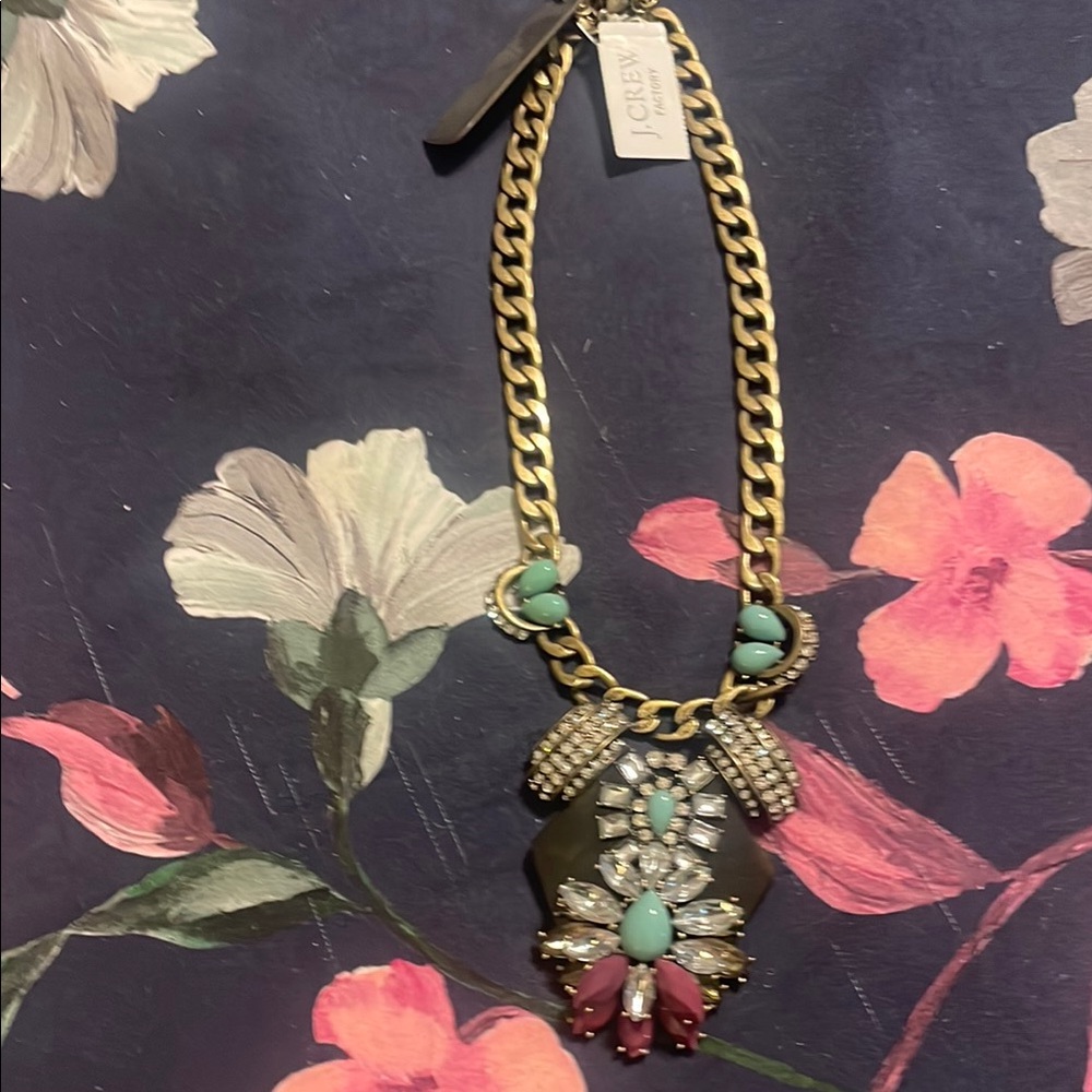 J. Crew Factory Gold and Turquoise Statement Necklace
